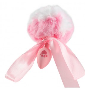 MizzZee - Silicone Bunny Tail Anal Plug (Pink - White)
